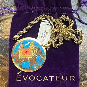 Gold and Blue Elephant Pendant Necklace